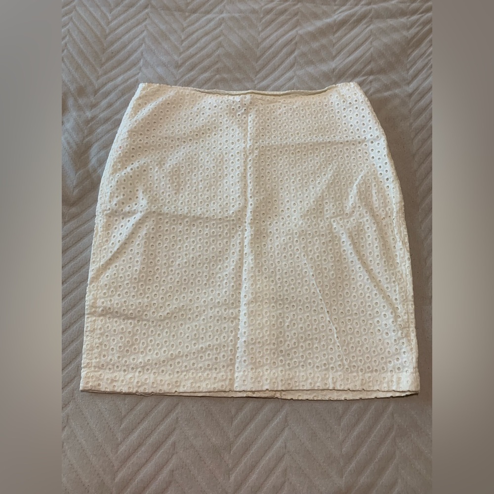 Max Studio White Ivory Eyelet Pencil Skirt Size 10 Chic Minimalist Feminine‎